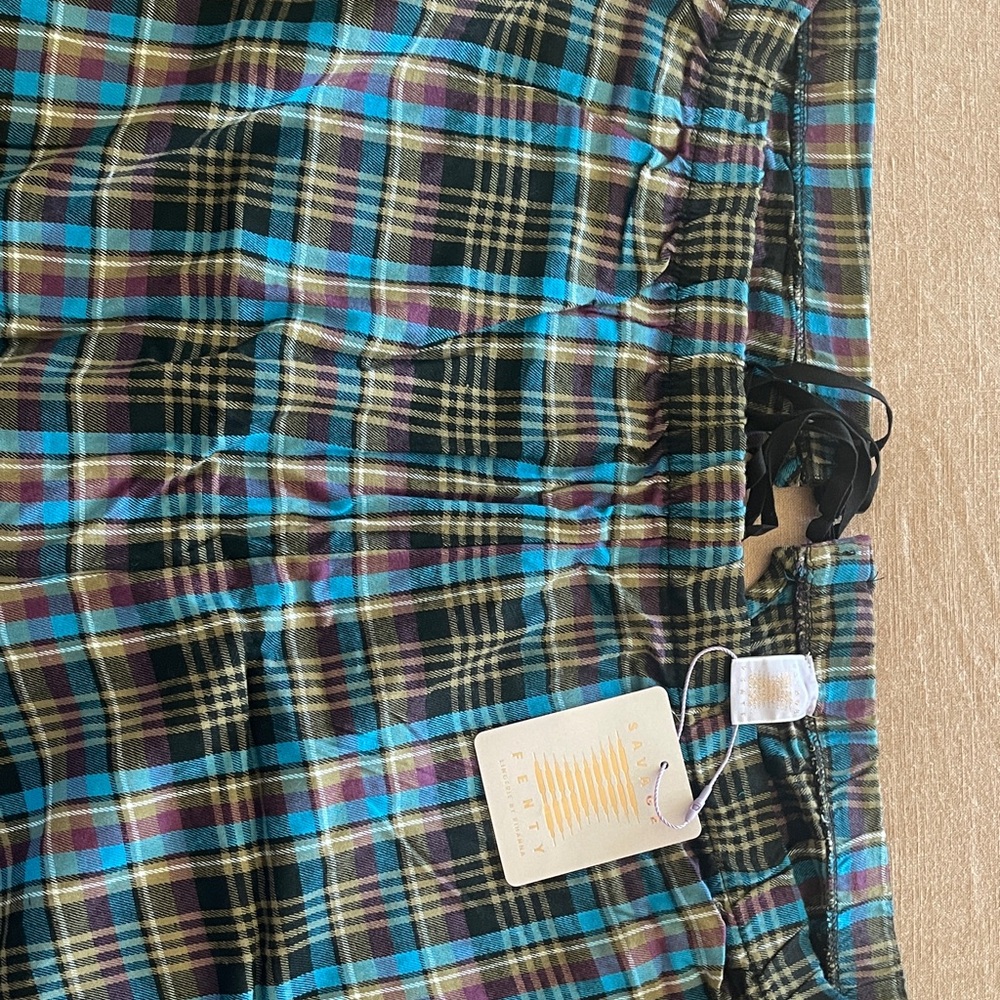 Savage X Fenty Plaid Multicolor lounge pants with open back